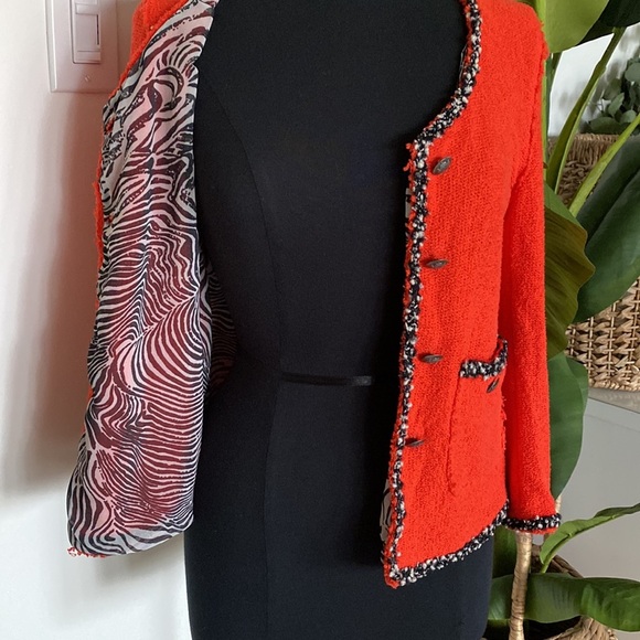 Zara Orange Blazer with beautiful zebra print lining - Picture 4 of 6